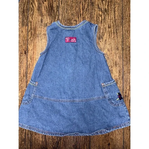 Vintage Disney Winnie the Pooh Denim Jumper Dress 4t Rare Piglet Y2K embroidered - Picture 3 of 5